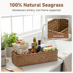 StorageWorks Toilet Paper Basket for Back of Toliet， Bathroom Basket with 3 Enlarged Compartments, Seagrass Toilet Paper Storage Baskets, 16½"x 5½"x 5½", Brown, 2-Pack