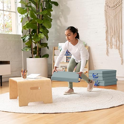 ECR4Kids SoftZone Square Floor Cushions with Handle, Flexible Seating, Grey, 6-Piece