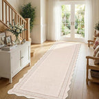 GarveeHome Scalloped Washable Rugs 2x6 Hallway Runner Rug Non Slip Kitchen Rugs Soft Non Shedding Modern Low Pile Entryway Rug Stain Resistant Carpet for Bath Laundry Room Bedroom, Beige