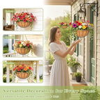 4 Pack 14 Inch Hanging Baskets for Plants Outdoor Metal Hanging Planter Hanging Flower Baskets with Coco Fiber Liners Chain Round Wire Plant Holder Hanging Flower Pots(Watermelon)