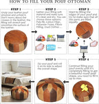 Thgonwid Unstuffed Moroccan Faux Leather Pouf Ottoman with Storage - Handmade Boho Chic Multi-Use Footrest for Living Room, Bedroom, Patio - Round Ethnic Floor Cushion & Decorative Accent, Tricolor