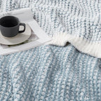 Snuggle Sac Ultra Soft Waffle Throw Blanket for Couch Bed Sofa 50x60 inches, Reversible Blue Cream Blanket Microfiber Fluffy Fuzzy Cozy Knit Soft Throws Birthday Gifts for Women