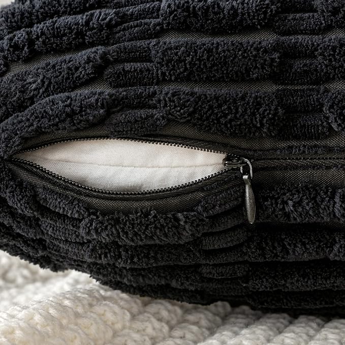 MIULEE Pack of 2 Corduroy Decorative Lumbar Throw Pillow Covers 20x12 Inch Soft Boho Striped Pillow Covers Modern Farmhouse Home Decor for Halloween Sofa Living Room Couch Bed Black