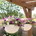 LaLaGreen Indoor Hanging Planter (11 Inch, 2 Pack) Self-Watering Round Flower Pot with Water Level Indicator, White Rattan Style Hanging Basket on Metal Chain for Balcony, Porch, Patio, Garden Decor
