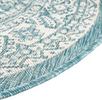 Rugs.com Outdoor Aztec Collection Rug – 8 Ft Round Aqua Flatweave Rug Perfect for Kitchens, Dining Rooms
