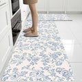 Flower Rugs for Kitchen Floor, 2PCS Anti Fatigue Mats for Kitchen Floor Rubber Non Slip, Washable Cushioned Carpet Rug for Sink Laundry Gifts for Christmas 15.7"×27.5" +15.7"×47" 3.5mm BlueFloral