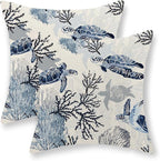 Nautical Coastal Pillow Covers 20x20 Set of 2 Beach Themed Ocean Coral Sea Turtle Decorative Throw Pillows Blue Outdoor Decor Pillow Cases Linen Farmhouse Cushion Case for Sofa Home Holiday
