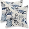 Nautical Coastal Pillow Covers 22x22 Set of 2 Beach Themed Ocean Coral Sea Turtle Decorative Throw Pillows Blue Outdoor Decor Pillow Cases Linen Farmhouse Cushion Case for Sofa Home Holiday
