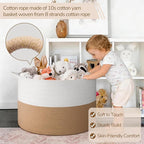 INDRESSME 115L Extra Large Jute Rope Basket, Blanket Basket Home Decor Baby Laundry Baskets for Toys Storage Bedroom, Living Room, Nursery, Boho Hamper for Colthes Towel, White & Camel