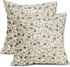 Brown Green Floral Pillow Covers 20x20 Set of 2 Vintage Rustic Old Style Cute Small Flower Print Decorative Outdoor Pillowcases Farmhouse Throw Cushion Case Decor for Couch Sofa Bed