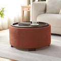 30 Inch Round Storage Ottoman Coffee Table, Modern Boucle Ottoman with Lift-Off Lid and Solid Wood Legs for Living Room, Bedroom, Corners, Apartments (Orange)