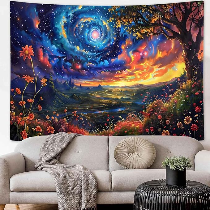 MCKTOM Galaxy Space Tapestry Trippy Mountain Starry Sky Misty Forest Fantasy Landscape Tapestry Wall Hanging for Bedroom Aesthetic Living Room Home Decor 80X60 Inches