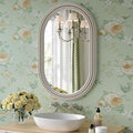Farmhouse Oval Bathroom Boho Wall Mirror, 20" x 30" Antique Oval Bathroom Mirrors Over Sink, Wooden Wall Mirror for Bedroom, Living Room, Hallway, Vertical or Horizontal Hanging