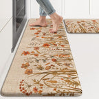 KIMODE Fall Kitchen Mats Cushioned Anti Fatigue, Orange Farmhouse Kitchen Rugs Sets of 2, Non Slip Kitchen Mats for Floor, Padded Kitchen Floor Mats for Sink Laundry Office Desk 17"x47"+17"x29"