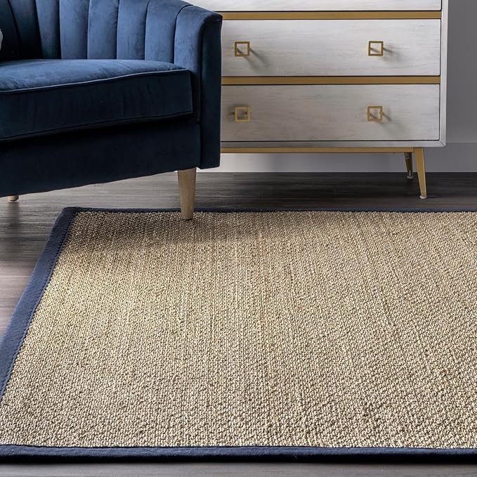 Nuloom Elijah Navy/Natural, 2'6" x 6', Basketweave, Seagrass, Soft and Textured, High Traffic, Stain Resistant, Easy Clean, Durable Area Rug for Bedroom, Living Room, Dining, Den, Foyer, Entryway