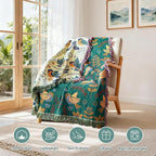Boho Throw Blanket - 100% Cotton Soft Throw Blanket for Bed, 50"x60" Reversible Breathable Lightweight Spring Blankets, All Seasons Farmhouse Decor Floral Plant Bird Throw Quilt