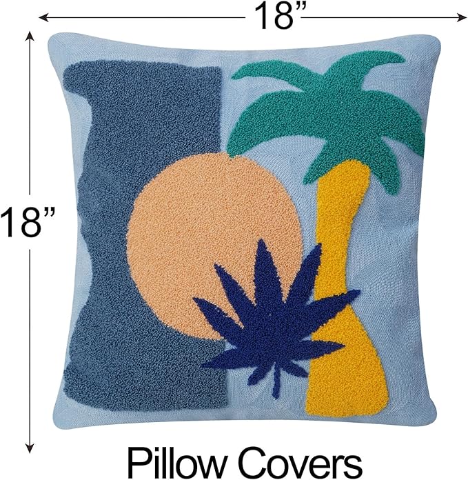 JASEN Abstract Boho Pillow Covers 18x18,Soft Mid Century Geometric Floral Decorative Throw Pillows for Couch Bed Sofa Bedroom（Only 1 Pillow Cover）,Cocount Tree