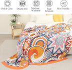 Snycler Boho Throw Blanket for Bed - 100% Cotton Ultra Soft Rustic Quilt Fall Blanket - Orange Floral Printed Farmhouse Decor Bed Blankets, 60"×80" All Season Rustic Throw for Sofa Couch Chair