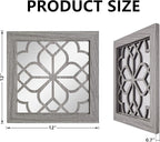 Set of 4 Boho Wall Mirrors with Carved Floral Design, 12x12 Inch Rustic Farmhouse Accent Mirrors, Vintage Style Shatterproof Square Mirror Decor for Living Room, Bedroom(Brown)