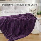 Chenille Throw Blanket for Couch 50"X 60", Soft Cozy Throws with Fringe Tassel for Bed Sofa Chair Cover, Lightweight Knitted Decorative Boho Blankets for Living Room, Dark Purple