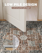 10x14 Area Rugs for Living Room - Large Washable Rug with Non-Slip Backing, Super Soft Vintage Carpet for Bedroom, Ultra-Thin Farmhouse Indoor Area Rug Home Decor (Grey/Brown/Tan, 10'x14')