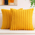 Pack of 2 Faux Fur Fall Throw Pillow Covers 24x24 Inch, Soft Plush Striped Neutral Couch Pillow Cover, with Velvet Back Modern Home Decor for Sofa Living Room Couch Bed Yellow