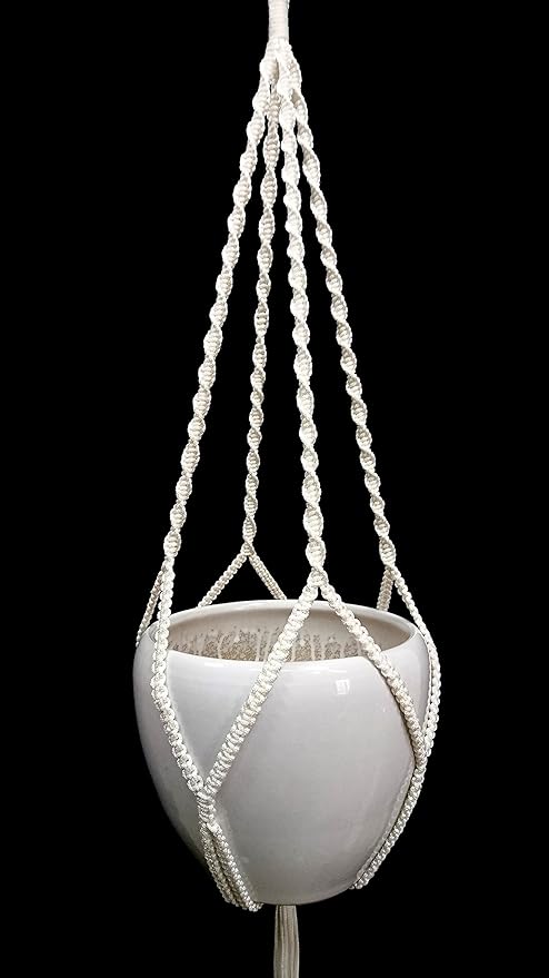 4 Legs Polypropylene Fiber Rope Macrame Plant Hanger Hanging Planter Holders Black& White Color, 48-inches for 10-12" Pot (White)