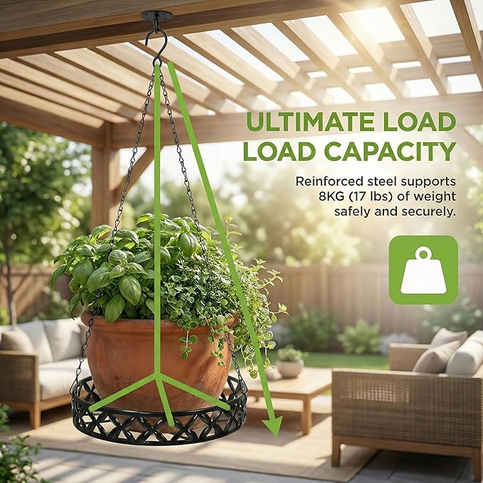Hanging Planter with Metal Chain & Wall Hook, Stylish Indoor Outdoor Plant Hanger with 11 Inch Pot for Patio, Balcony, Porch Home Decor