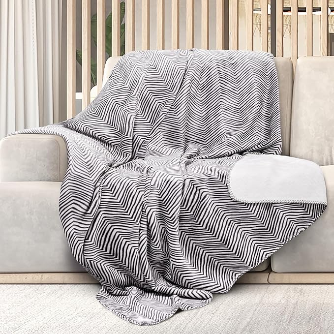 Mon Chateau 60" x 70" Fireside Mélange Throw Blanket, Contrast Stitching Soft Blanket for Queen-Size Bed, Couch, or Sofa, Cozy Home Decor and Stylish Living Room Comfort, Twilight Chevron