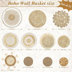 LOMOHOO Set of 11 Boho Wall Basket Decor Wicker Woven Wall Basket Decorations Bohemian Handcrafted Round Basket Hanging decor Bulrush Wall Art Decors for Living Room Rustic Home