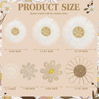 Chunful 7 Pcs Boho Wall Basket Decor Rattan Flower Wall Decor Nursery Daisy Flower Woven Macrame Hanging Flowers for Baby Kids Girls Farmhouse Bedrooms Living Rooms Kitchen Home(Milky White)