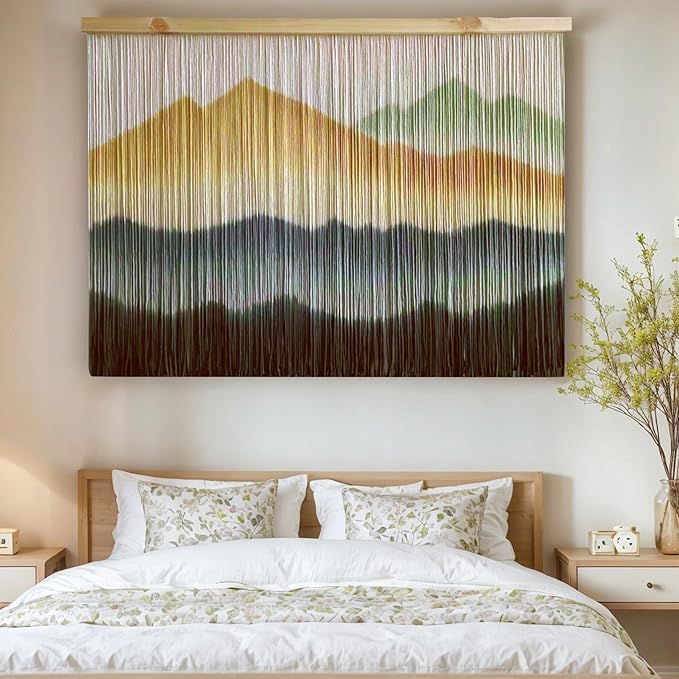 laddawan Extra Large Macrame Wall Hanging Dip-Dyed Tapestry Modern Wooden Home Wall Art For Living room Boho Handmade Wall Decor For Bedroom (Coffee)