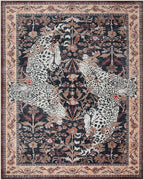 Moynesa Leopard Washable Area Rugs 8x10, Large Boho Rugs for Living Room, Vintage Non Slip Dining Room Rugs for Under Table, Ultra Thin Soft Floor Carpet for Office Bedroom, Puce Red