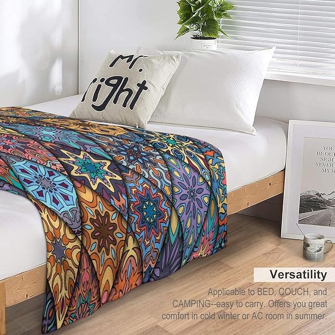 Vintage Bohemian Throw Blanket Colorful Mandala Indian Pattern Blanket for Sofa Bed Couch Chair Or Dorm 50"x60"