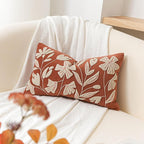 BlissBlush 12x20 Lumbar Pillow Cover, Brick Red Rectangular Decorative Throw Pillowcase for Couch Sofa, Floral Tufted Embroidered Velvet Farmhouse Accent Cushion (Cover Only)