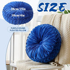 Round Throw Pillows Decorative Pleated Throw Pillows 15'' Diameter Accent Pumpkin Boho Chair Cushion for Couch Sofa Home Decoration(Navy Blue,1 Pcs)