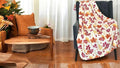 Fall Throw Blanket: Colorful Autumn Leaves, Burgundy Red Burnt Orange Yellow Print on Soft Fleece for Sofa Bed Couch Chair or Dorm