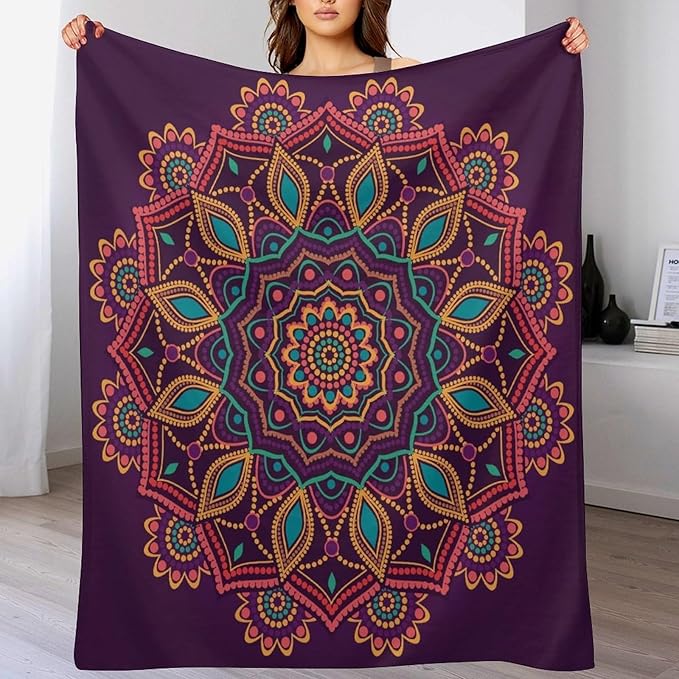 Mandala Throw Blanket Indian Hippie Bohemian Art Floral Texture Pattern Blanket for Sofa Bed Couch Chair Or Dorm 40"x50"