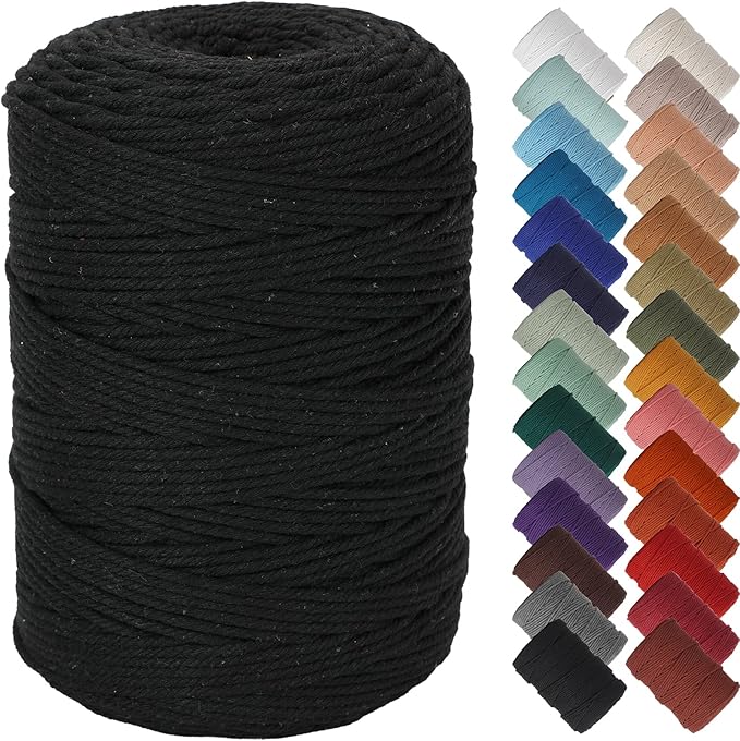 NOANTA Black Macrame Cord 3mm x 328yards, Colored Macrame Rope, Cotton Rope Macrame Yarn, Colorful Cotton Craft Cord for Wall Hanging, Plant Hangers, Crafts, Knitting