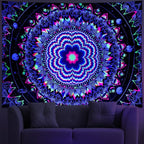Amonercvita Blacklight Tapestry Trippy Mandala Tapestries UV Reactive Galaxy Stars Tapestry Psychedelic Neon Tapestries Wall Hanging Hippie Black Light Poster for Bedroom