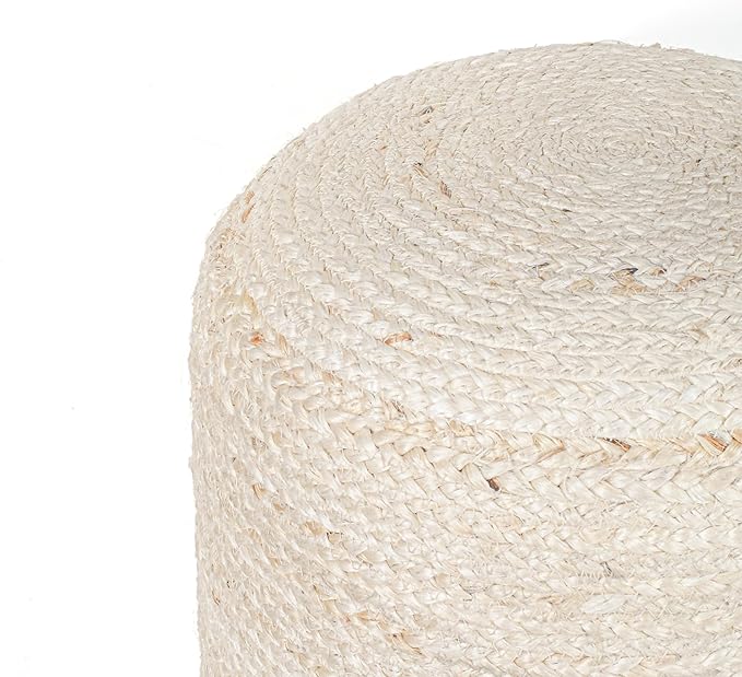 Palisa Ottoman Jute Pouf Handmade Knitted Poof Bean Bag Filling | Boho Pouffe for Living Room & Bedroom | Foot Rest Poufs for Office Home Decor (Off White, 16" D x 16" W x 18" H)