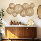 YIYA Set of 8 Boho Wall Decoration Jute Wall Decor Baskets Round Hand Woven Wicker Rattan Wall Art for Living Room Farmhouse Bedroom Nursery