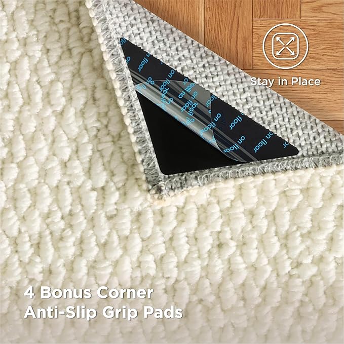Bedsure 4x6 Faux Wool Area Rugs for Living Room, Machine Washable Carpet, Non-Slip Backing, Pet Friendly Throw Rug for Bedroom Dining Room, Cream