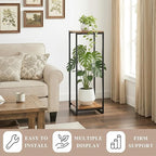 34" Tall Plant Stand Indoor, 2-Tier Modern Plant Shelf, Corner Flower Pot Holder Organizer for Living Room Balcony Patio Garden (Rustic Brown)
