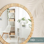 Barnyard Designs Rattan Bathroom Mirror – Rustic Farmhouse Style Handmade Wicker Rattan Frame - Boho Mirror for Nursery Wall Décor (25.5", Round)