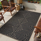 Lahome Boho 3x5 Easy Jute Rugs for Entryway, Black and White Outdoor Rug for Patio, Maze Lines Modern Indoor Outdoor Rugs, Non Slip Stain Resistant Front Door Carpet for Porch Balcony