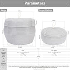 Sea Team Round Cotton Rope Storage Basket with Lid, Decorative Woven Storage Bin, Pot, Caddy, Organizer, Container for Snacks, Towels, Plants, 13 x 5.5 Inches (Large, Shallow, Grey)