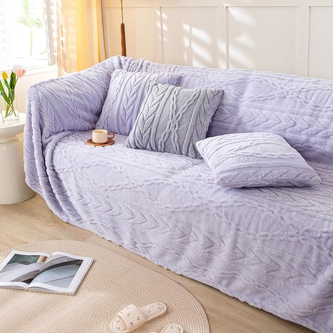 YUSOKI Sherpa Large Throw Blanket Single Layer,Light Weight(1.7lb),370GMS-3D Stylish Design for Gift Home Decor (Lavender Fog,50"x65",50"x65")