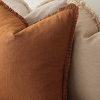 Foindtower Set of 2 Decorative Linen Fringe Throw Pillow Covers Cozy Boho Farmhouse Cushion Cover with Tassels Soft Accent Pillowcase for Couch Sofa Bed Living Room Home Decor, 16×16 Inch, Orange