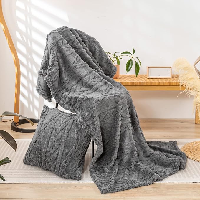 YUSOKI Sherpa Large Throw Blanket Single Layer,Light Weight(1.7lb),370GMS-3D Stylish Design for Gift Home Decor (Grey,50"x65")